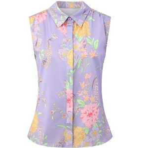 INSPIRE CHIC Women's Sleeveless Pointed Collar Floral Button Down Summer Casual Blouse - 1 of 4