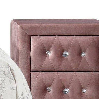 Reggie 17" Pink Fabric Nightstand with Crystal Tufted Drawers