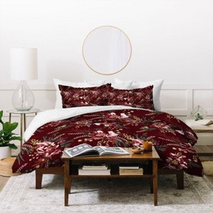 Full/Queen Holli Zollinger Oy Duvet Set Burgundy - Deny Designs: Microfiber, Reversible, Floral Pattern, 3-Piece Set - 1 of 4