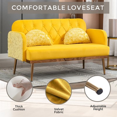 Modern Velvet Loveseat-2-Seater Sofa with Gold Metal Legs