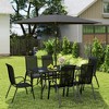 Outsunny 8 Piece Patio Furniture Set with Umbrella, Outdoor Dining Table and Chairs, 6 Chairs, Push Button Tilt and Crank Parasol, Glass Top - 3 of 4