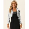 INSPIRE CHIC Women's Velvet Notched Lapel Long Sleeve Sparkly Cropped Sequin Open Front Jacket - 4 of 4