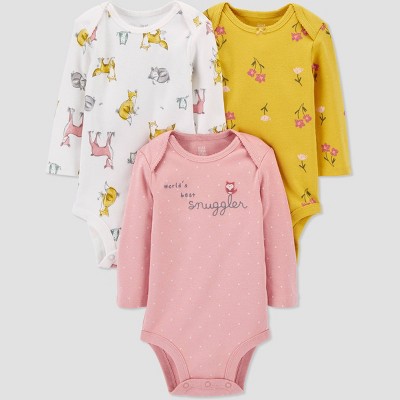 Image of Baby Girls' 3pk Woodland Long Sleeve Bodysuit - Just One You® made by carter's Pink/White/Gold 3M