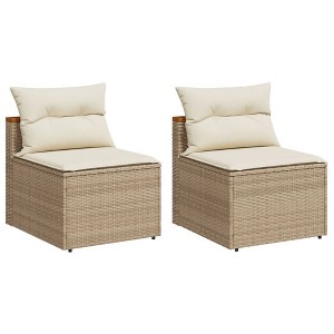 vidaXL Armless Patio Sofas - Beige Poly Rattan Outdoor Seating with Cream White Cushions, Weather-Resistant & Modular Design - 1 of 4