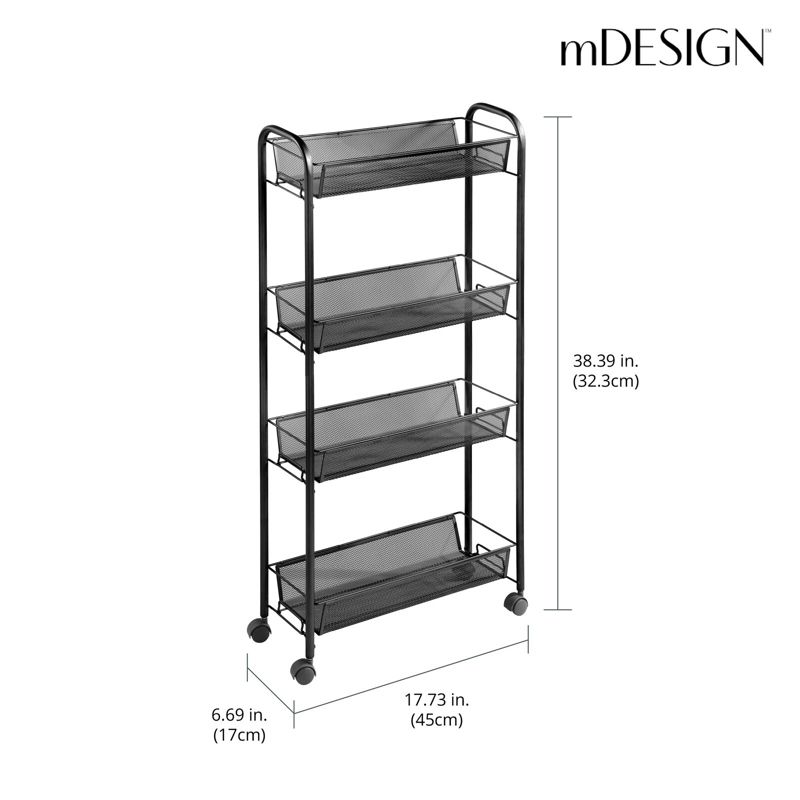 mDesign Steel Slim Rolling Utility Cart Storage Organizer with 4 Shelves, 3 of 9