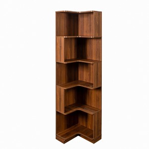 Vynxaria 5-Tier L-Shaped Corner Book Shelf  With Baffle/LED Lights, Freestanding Display Stand, 15mm Particle Board+3mm MDF, Melamine Finish - 1 of 4