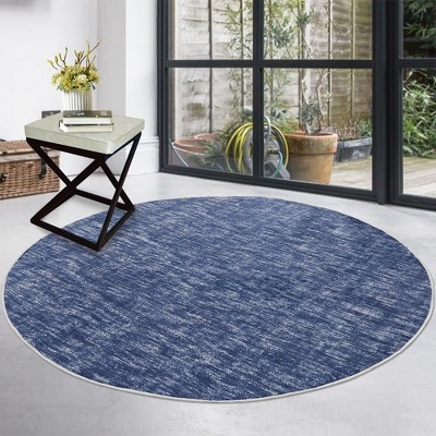 Modern Solid Area Rug Washable Rug Stain Resistant Non-Slip Rug for Living Room Bedroom, 4'x4'/Round Blue