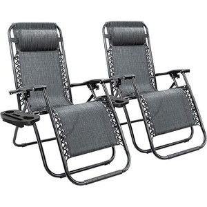 Cyan Oasis Patio Folding Lawn Outdoor Lounge Gravity Camp Reclining Lounge Chair of 2 (Double-gray) - 1 of 4