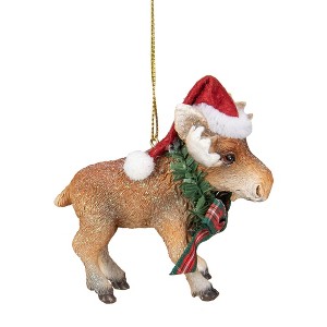 Northlight 3.5-Inch Moose Wearing Santa Hat and Plaid Bow Christmas Ornament - 1 of 4
