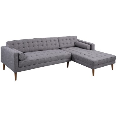 Element Right-Side Chaise Sectional in Dark Gray Linen and Walnut Legs - Armen Living