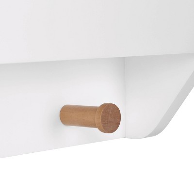 White MDF Floating Wall Shelf with Wooden Hooks