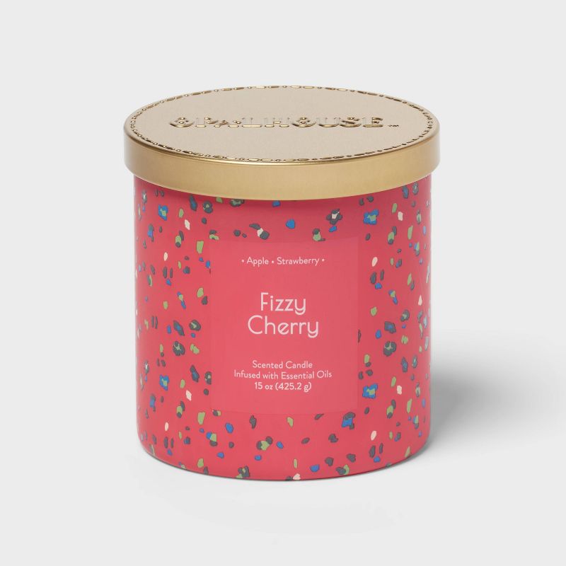 2-Wick Glass Jar 15oz Candle with Patterned Sleeve Fizzy Cherry - Opalhouse&#8482;, 1 of 4