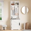 Farmhouse Narrow Coat Rack with Shoe Storage, 23.6" Small Hall Tree with Bench, 5 Hooks, 2 Cubbies & 1 Barn Door Cabinet for Entryway, Living room - 3 of 4