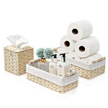 Sorbus Paper Rope Bathroom Baskets & Tissue Holder Set Lined Storage Set for Organizing - Store Washcloths, Hand Towels, Skincare (Beige)