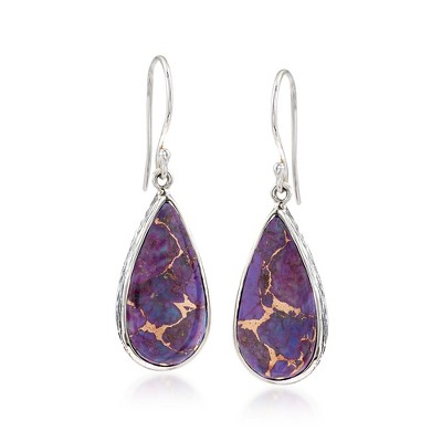 Ross-Simons Teardrop Purple Turquoise Earrings in Sterling Silver