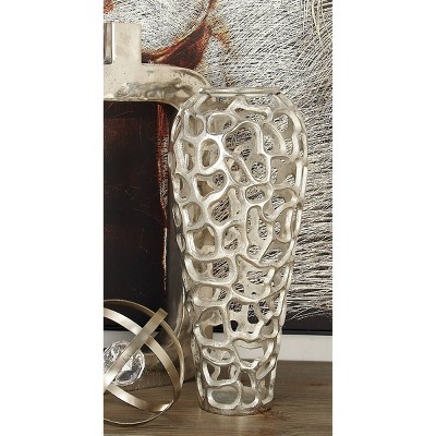 Elegant 19'' Silver Aluminum Bouquet Vase with Hole Design