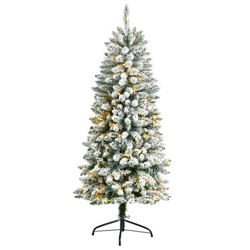 Nearly Natural 5-ft Slim Flocked Montreal Fir Christmas Tree With 150 ...