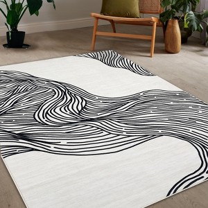 Coucheta Slip-Resistant Washable Rug – Synthetic Wool Low-Pile Carpet | Foldable Abstract Accent Mat for Living Room, Bedroom, Dining - 1 of 4