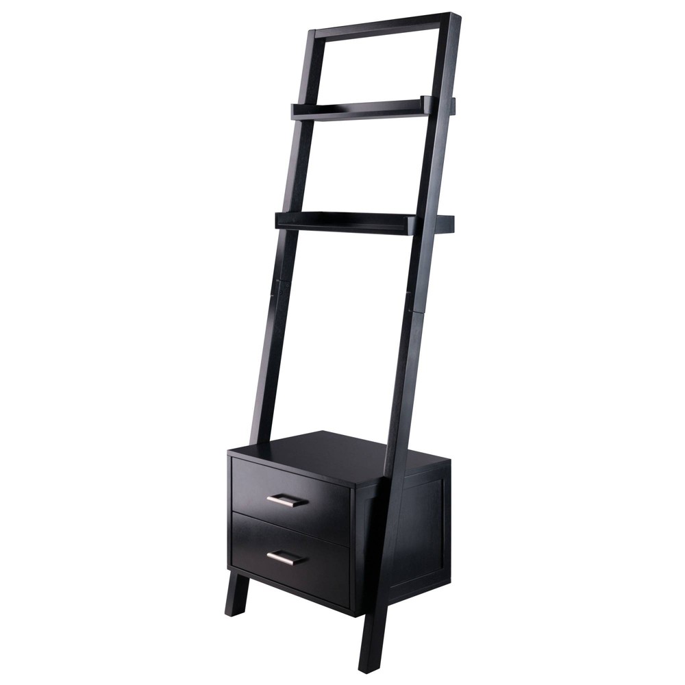 Photos - Wall Shelf 69.36" Bellamy Leaning Shelf with Storage Black - Winsome