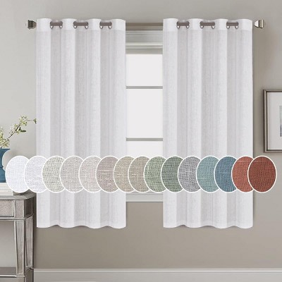 Living Room Linen Curtains Nickel Grommet Energy Saving Light Filtering Semi Sheer Curtain