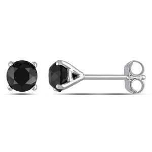 EVERLY JEWELRY | 10k White Gold 1 CT TDW Black Diamond 4-Prong V-Style Solitaire Earrings - 1 of 4