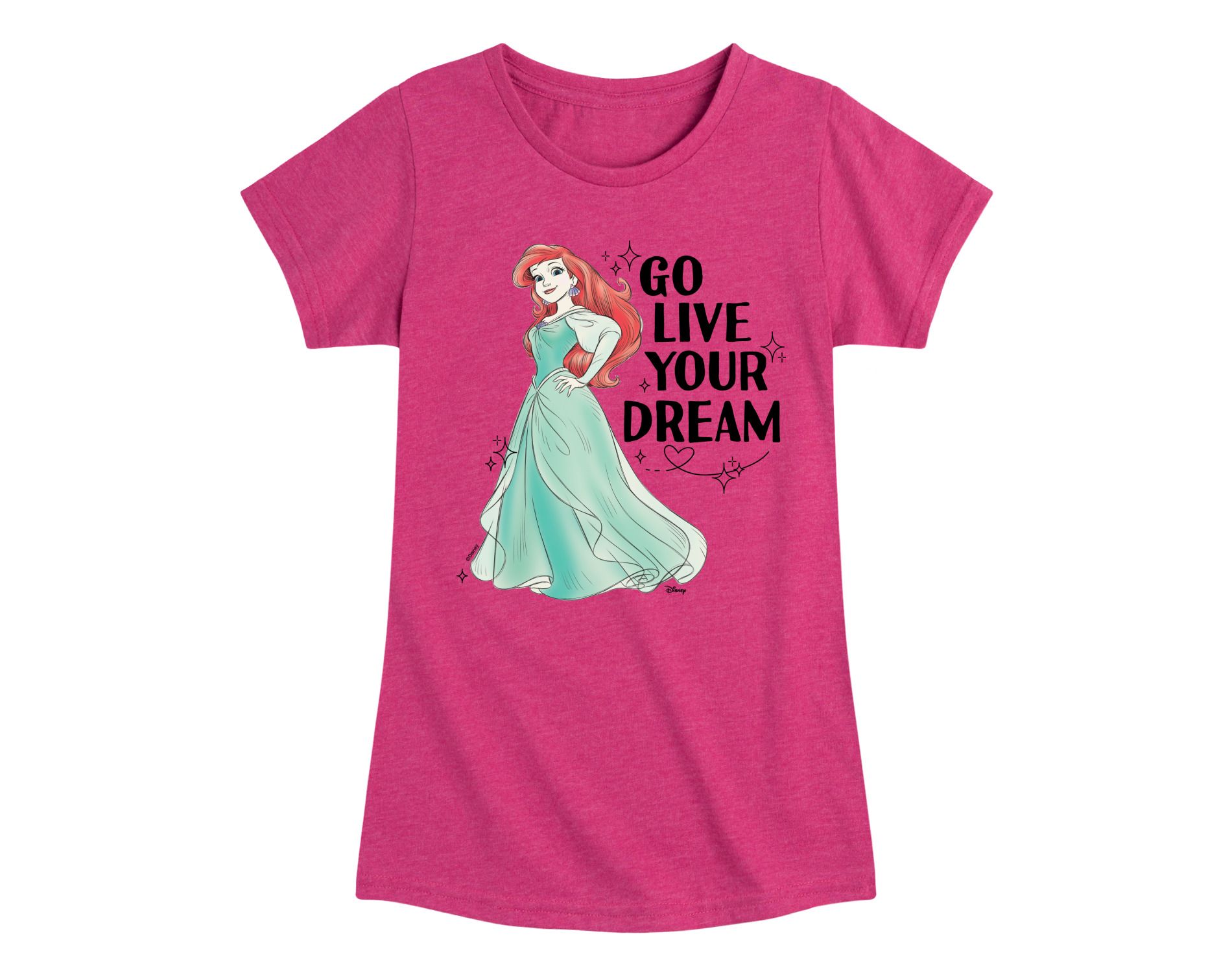 Girls' Disney Princess Ariel Go Live Your Dream Fitted Short Sleeve Graphic T-Shirt - Heather Fuchsia - Large