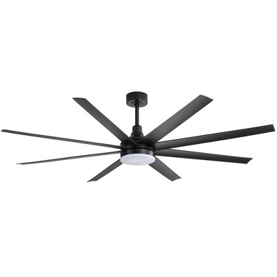 Airsurfer 72" Black Windmill Ceiling Fan with Color-Changing LED Light & Remote, 8 ABS Blades for Large Rooms, DC Motor, 7''&12'' Downdods