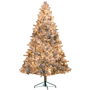 HOMCOM Prelit Artificial Christmas Tree with Clear Lights and Tips, Flocked Xmas Tree with Metal Stand for Home Office Holiday - 1 of 4
