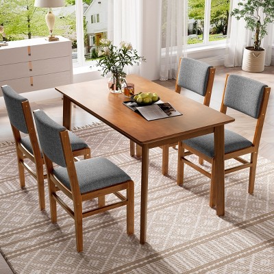 47.3" Mid-Century 5-Piece Rectangular Dining Set with Upholstered Chairs for Kitchen or Apartment-Cuddlewood