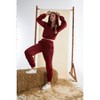 Women’s Junior Cotton Pajama Set – 2-Piece Rich Red Hoodie & Long Pants Loungewear - 3 of 4