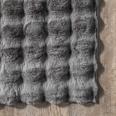 Dark Grey Faux Fur Washable Rectangular Area Rug