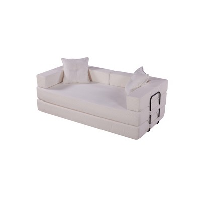 Foldable Corduroy Sleeper Sofa Bed with Square Pillow, Fixed-Shape Frame and Folding Mattress Design