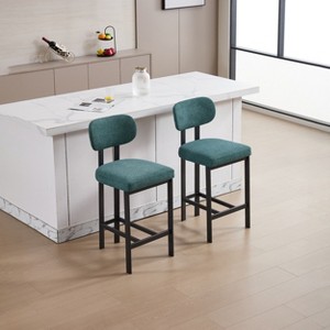 Gulches Modern Upholstered Fabric Bar Stools Set of 2, 26" Counter Height Chairs with Black Metal Legs - 1 of 4