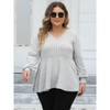 Plus Size Women's V Neck Ribbed T-Shirt Fluffy Fleece Puff Sleeve Casual Loose Fit Blouse Tunic Top - 4 of 4