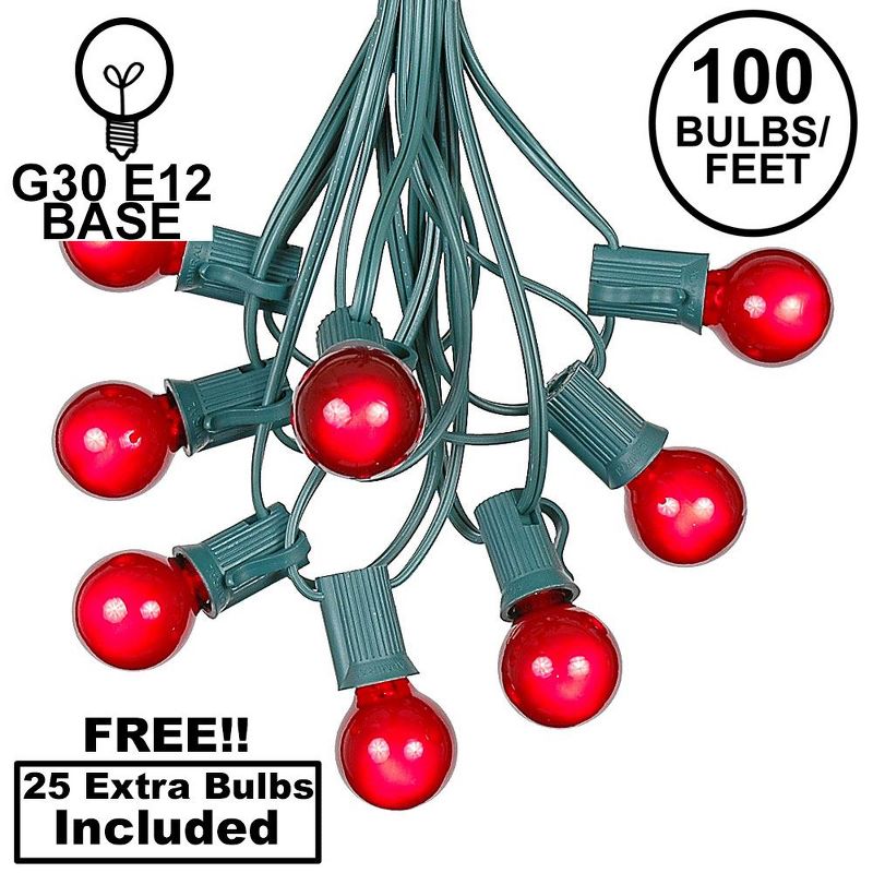 Novelty Lights 100 Feet G30 Globe Outdoor Patio String Lights, Green Wire, 1 of 7