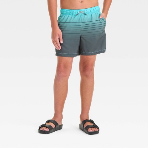 Art Class Boys' Ombre Striped Swim Shorts - art class™ Aqua Blue XS: Recycled Polyester, Built-in Boxer, Adjustable Waistband, UPF 50+