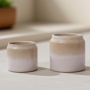 KTMBDW 8/6'' Modern Ceramic Planter Set of 2, Indoor-Outdoor Planter with Gradient Design for Patio, Garden, Windowsill - 1 of 4