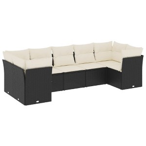 vidaXL Patio Sofa Set with Cushions Outdoor Furniture 7 Piece Poly Rattan - Black and Cream - 1 of 4