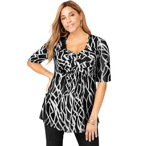 Jessica London Women's Plus Size Stretch Knit Pleated Tunic - 1 of 4