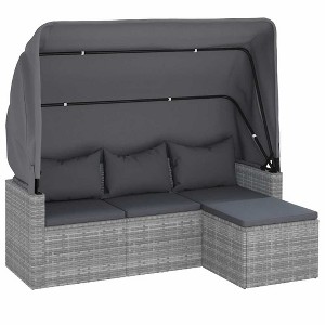 vidaXL 3-Seater Patio Sofa Set with Adjustable Roof, Footstool & Poly Rattan Finish in Gray - Weather-Resistant Outdoor Lounger - 1 of 4