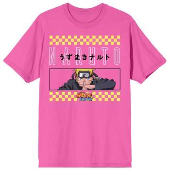 Mens Naruto Anime Cartoon Pink Short Sleeve Graphic Tee