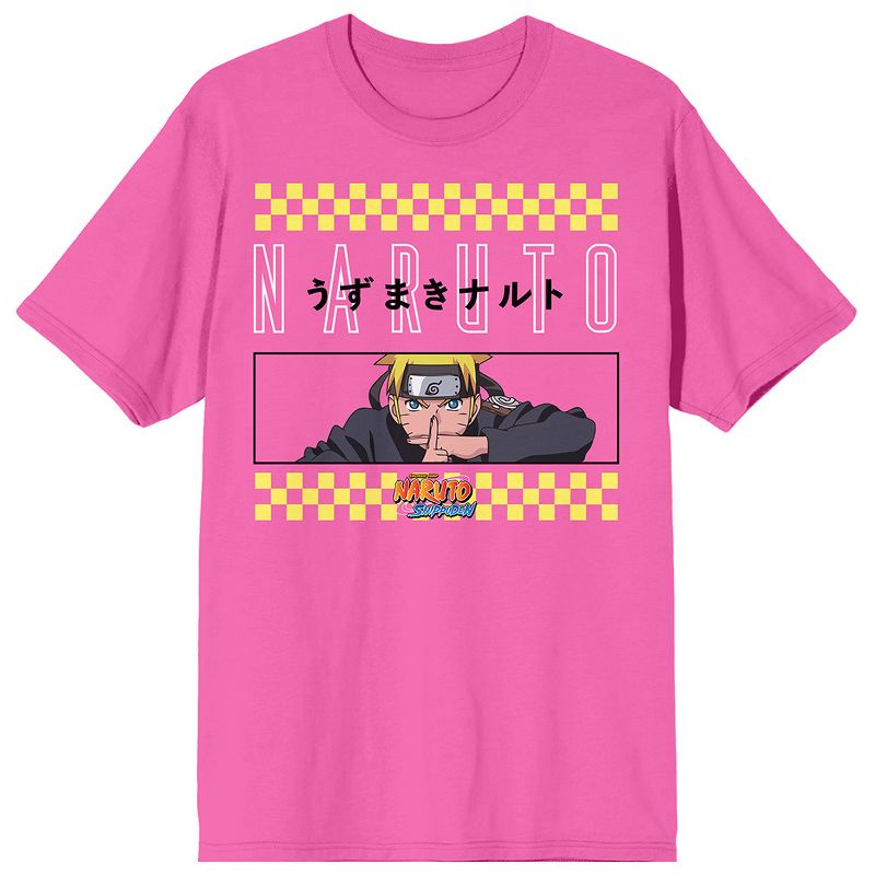 Mens Naruto Anime Cartoon Pink Short Sleeve Graphic Tee, 1 of 2