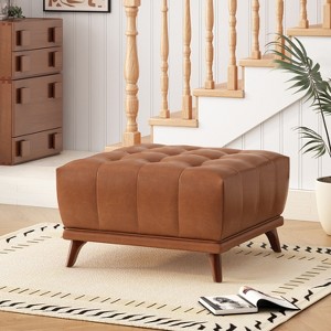 Christopher Knight Home Janelle Contemporary Rubberwood Button Tufted Upholstered Square Ottoman - 1 of 4
