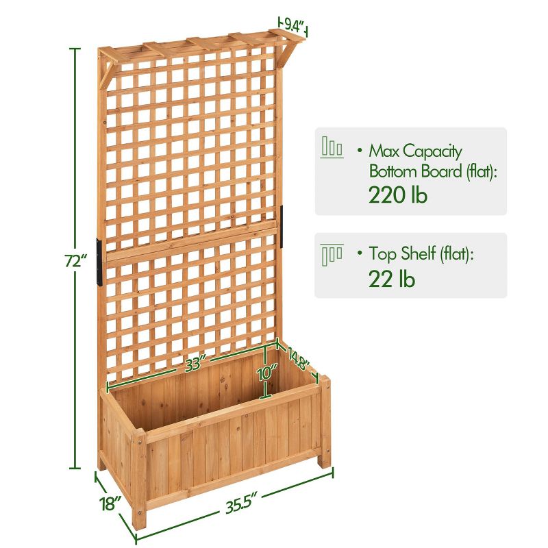 Yaheetech 72"H Wood Planter Raised Bed with Trellis, 3 of 7