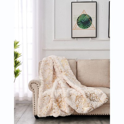 NicBex Luxury Chinchilla Faux Fur Gilded Throw Blanket for Bed Chair Sofa