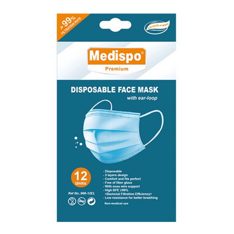 Medispo Disposable Face Mask With Ear-Loop - Case of 12/12 ct, 2 of 3