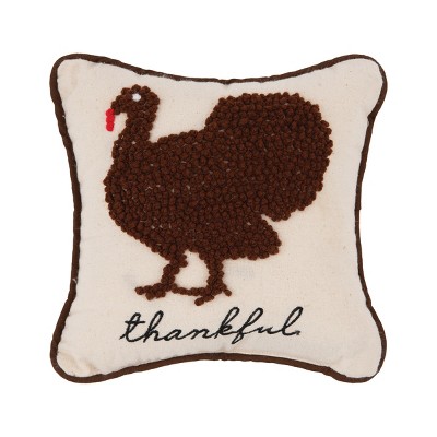 C&F Home 8" x 8" Thankful Turkey French Knot Thanksgiving Small Petite Throw Pillow