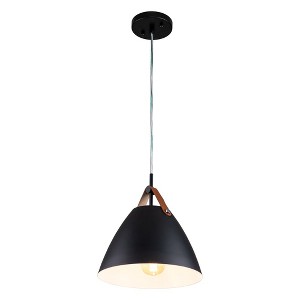 C Cattleya 1-Light Black Outer Whiter Inner Dome Pendent with Leather Strap - 1 of 4