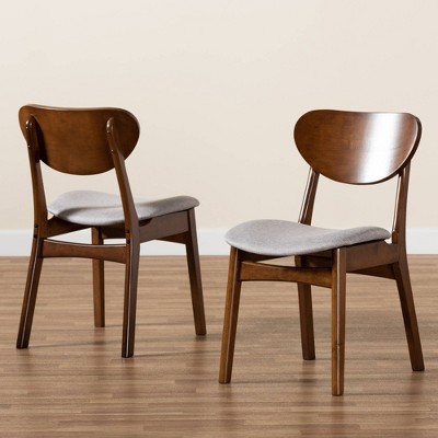 Katya Walnut Brown Wood & Gray Fabric High-Back Dining Chair Set