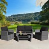 Tangkula 4PCS Patio Rattan Conversation Set Outdoor Furniture Set w/ Black Cushions - 2 of 4